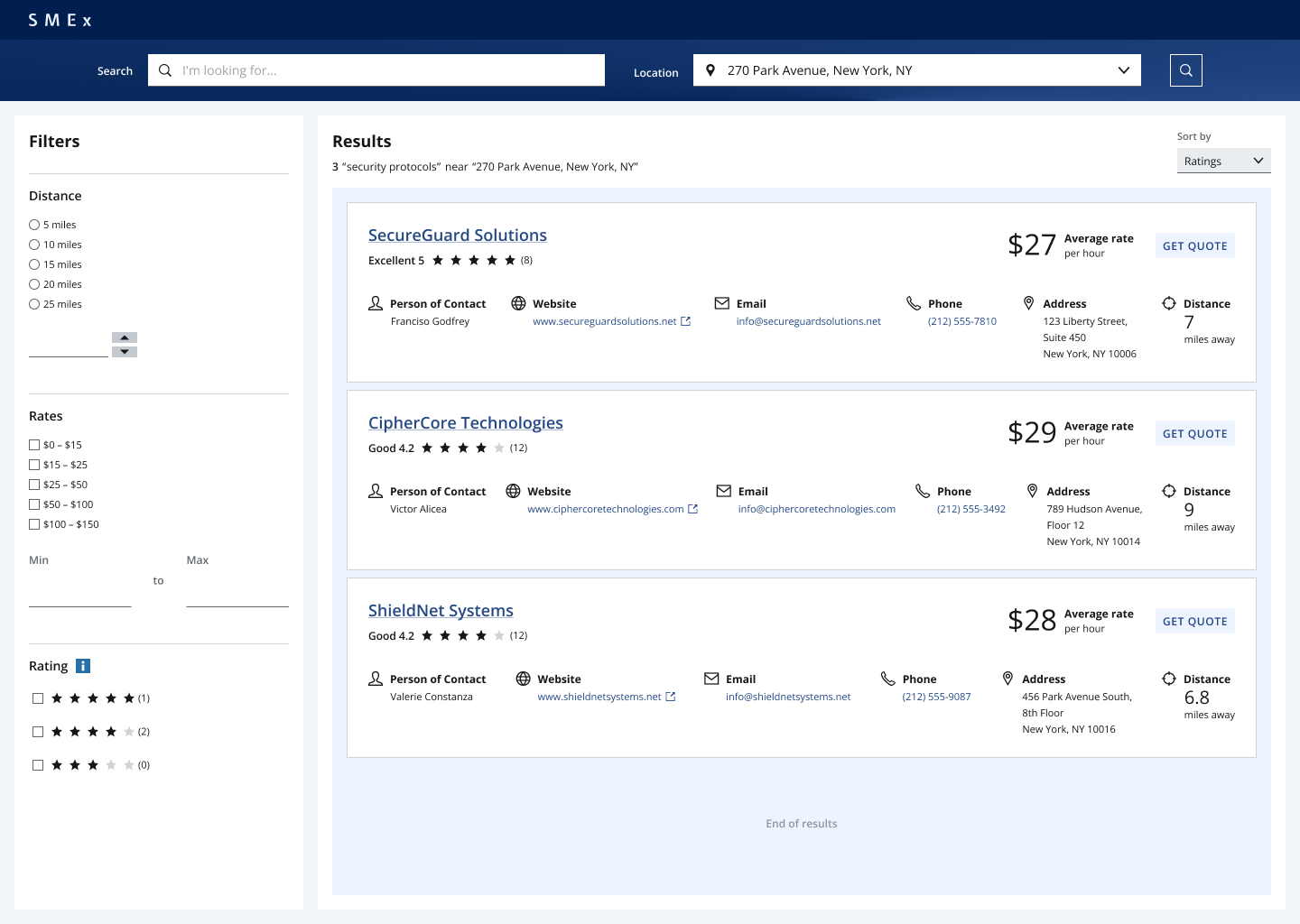 SMEx Home page mockup